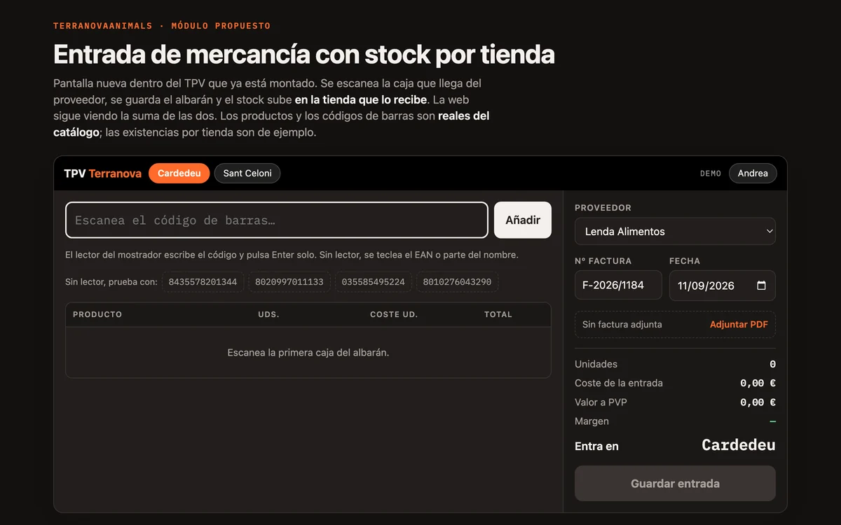 Vista previa de la demo: TPV · Stock por tienda