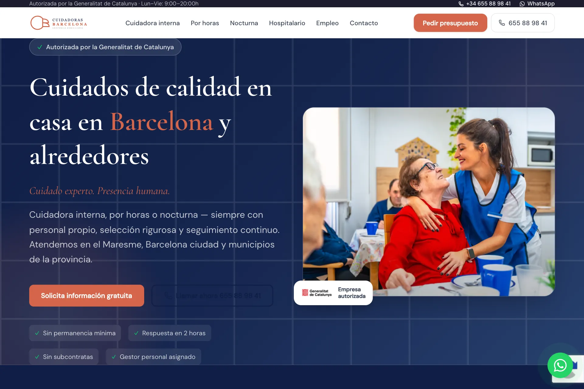 Web de Cuidadoras Barcelona creada por Creaar