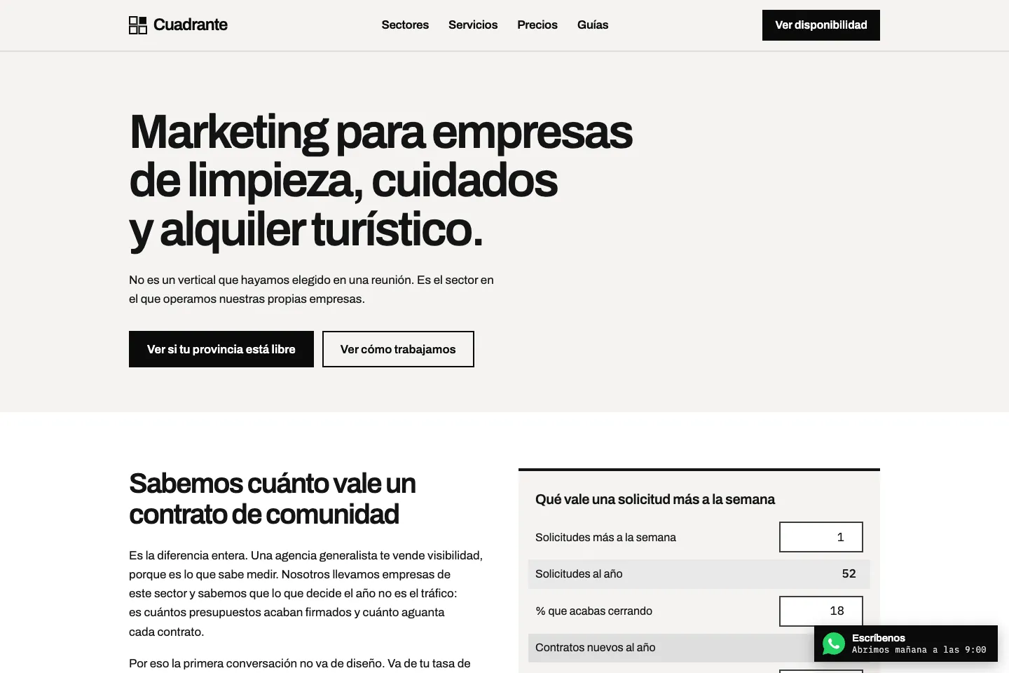 Portada de la web de Cuadrante, desarrollada por Creaar