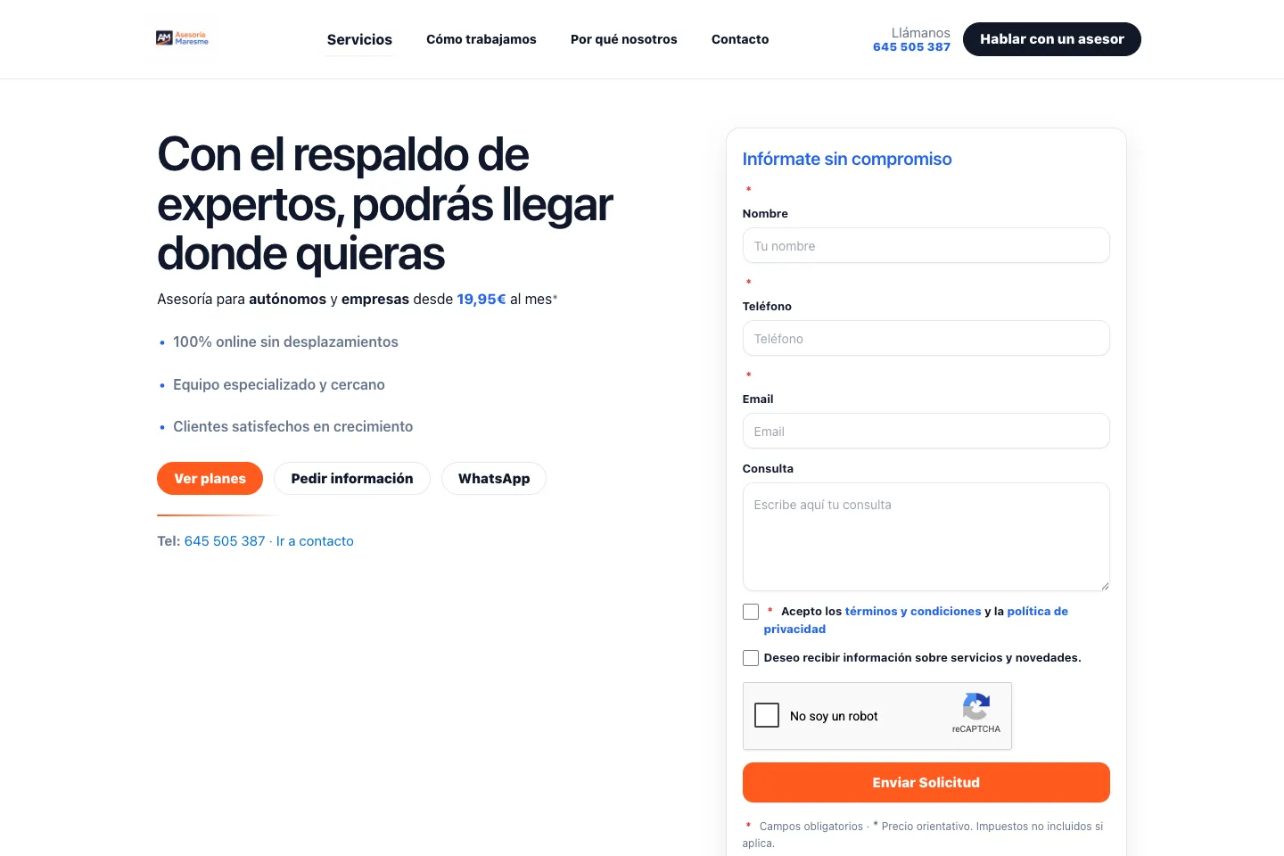 Portada de la web de Asesoría Maresme, desarrollada por Creaar