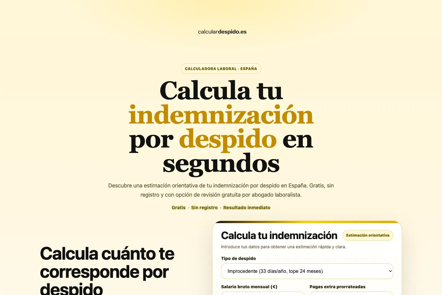 Portada de la web de Calcular Despido, desarrollada por Creaar