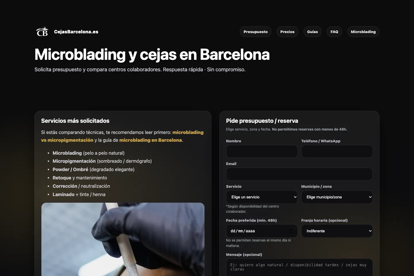 Portada de la web de Cejas Barcelona, desarrollada por Creaar