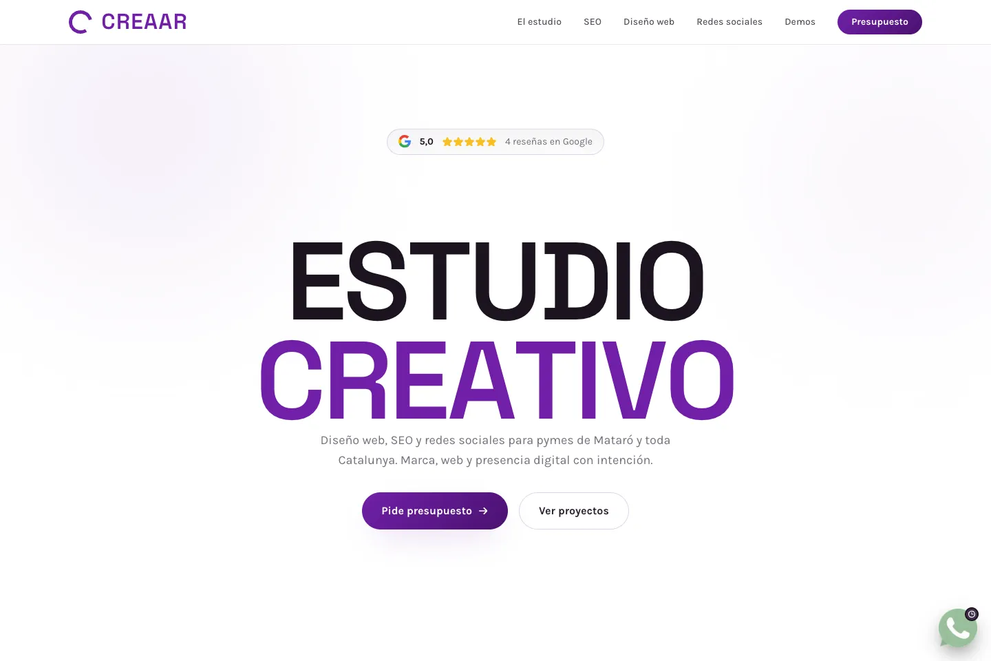 Portada de la web de Creaar (esta web), desarrollada por Creaar