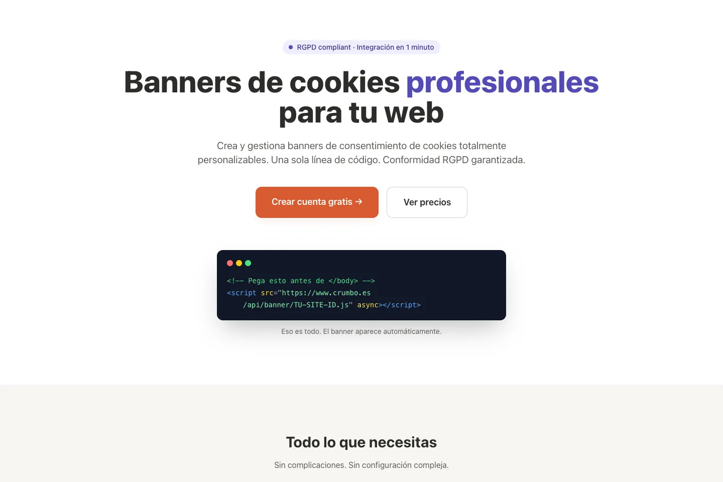 Portada de la web de Crumbo, desarrollada por Creaar