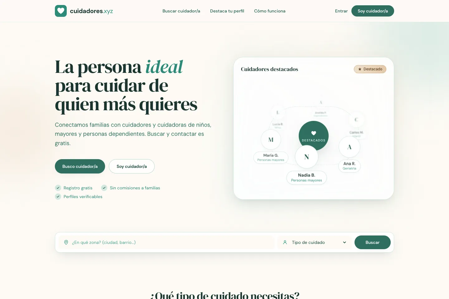 Portada de la web de Cuidadores.xyz, desarrollada por Creaar