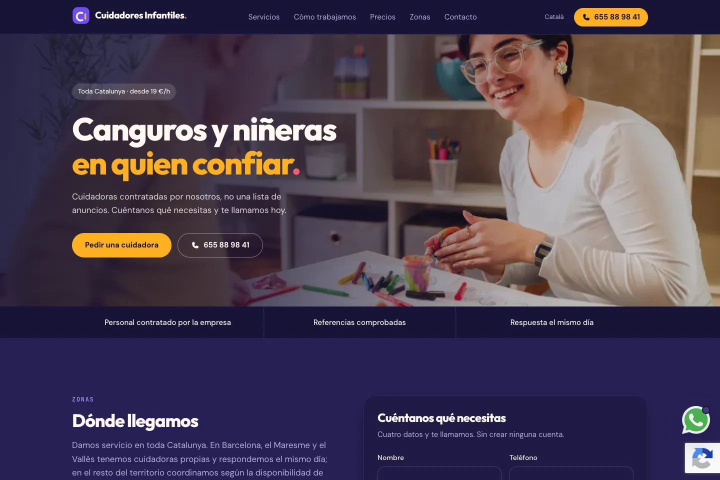 Portada de la web de Cuidadores Infantiles, desarrollada por Creaar