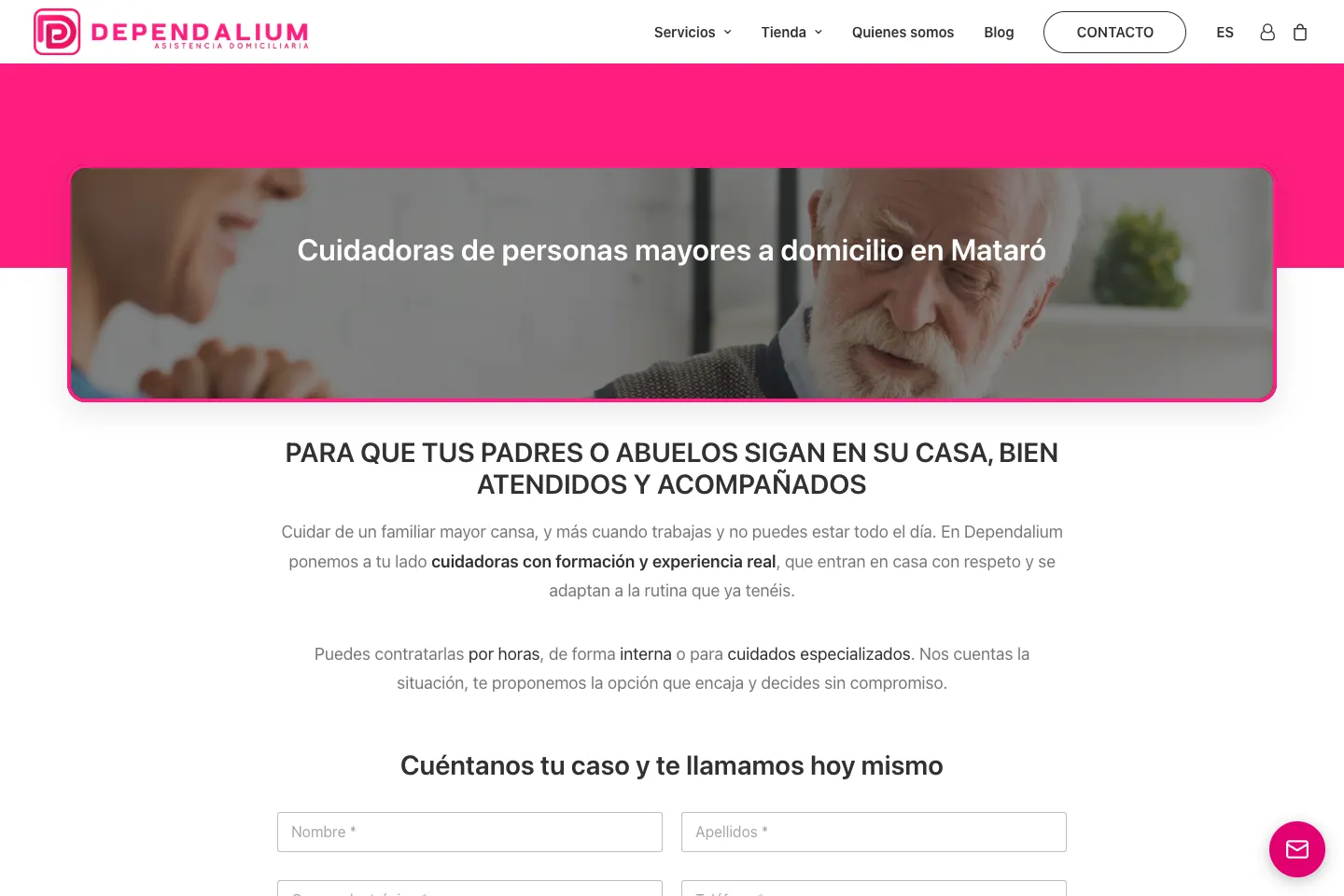 Portada de la web de Dependalium, desarrollada por Creaar