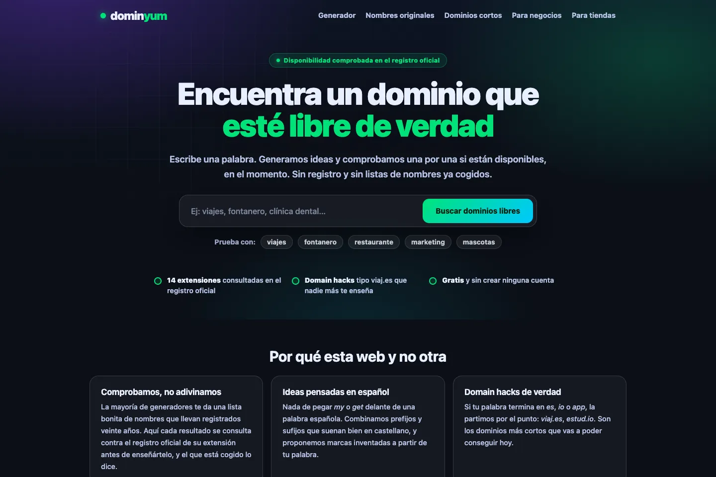 Portada de la web de Dominyum, desarrollada por Creaar