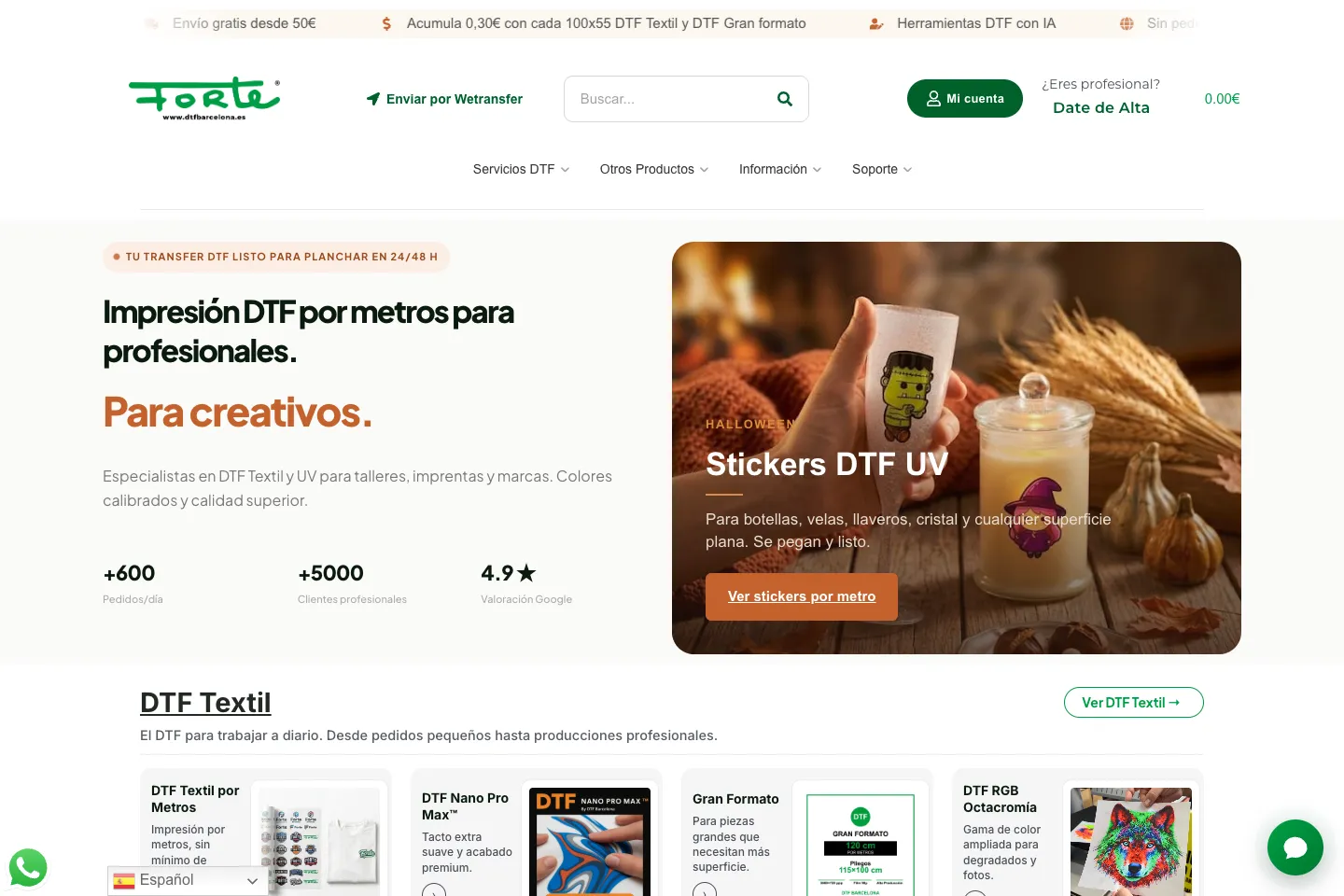 Portada de la web de DTF Barcelona, desarrollada por Creaar