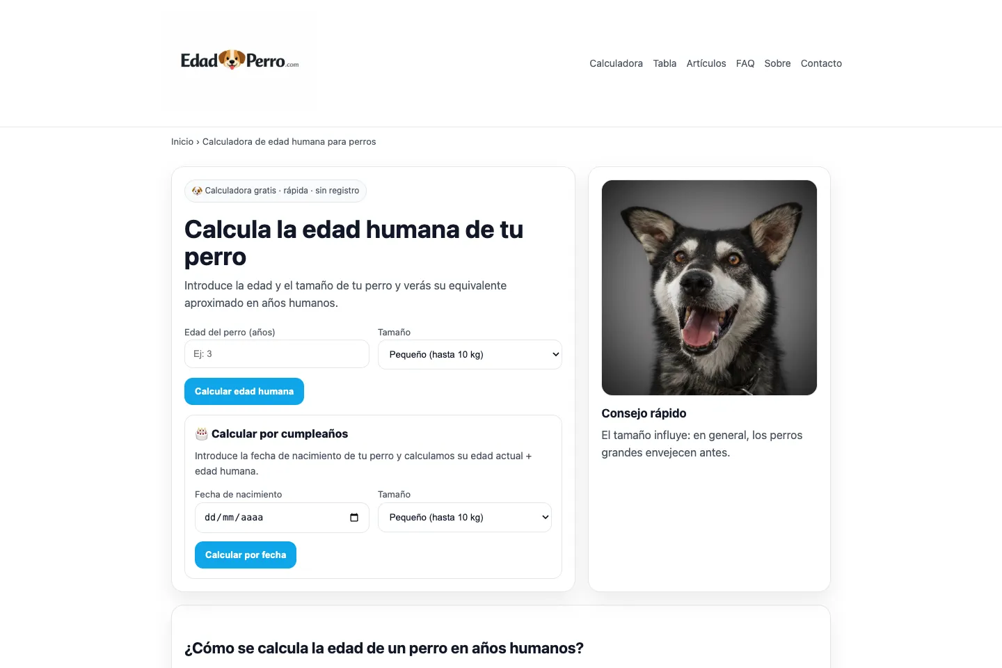 Portada de la web de Edad del perro, desarrollada por Creaar