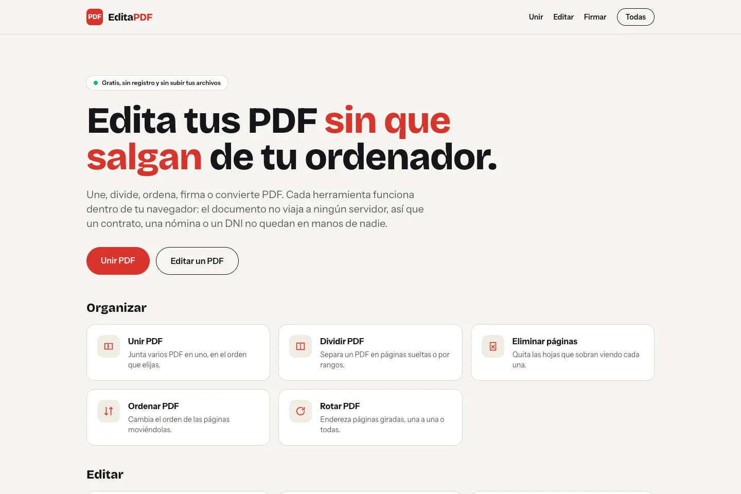 Portada de la web de EditaPDF, hecha por Creaar
