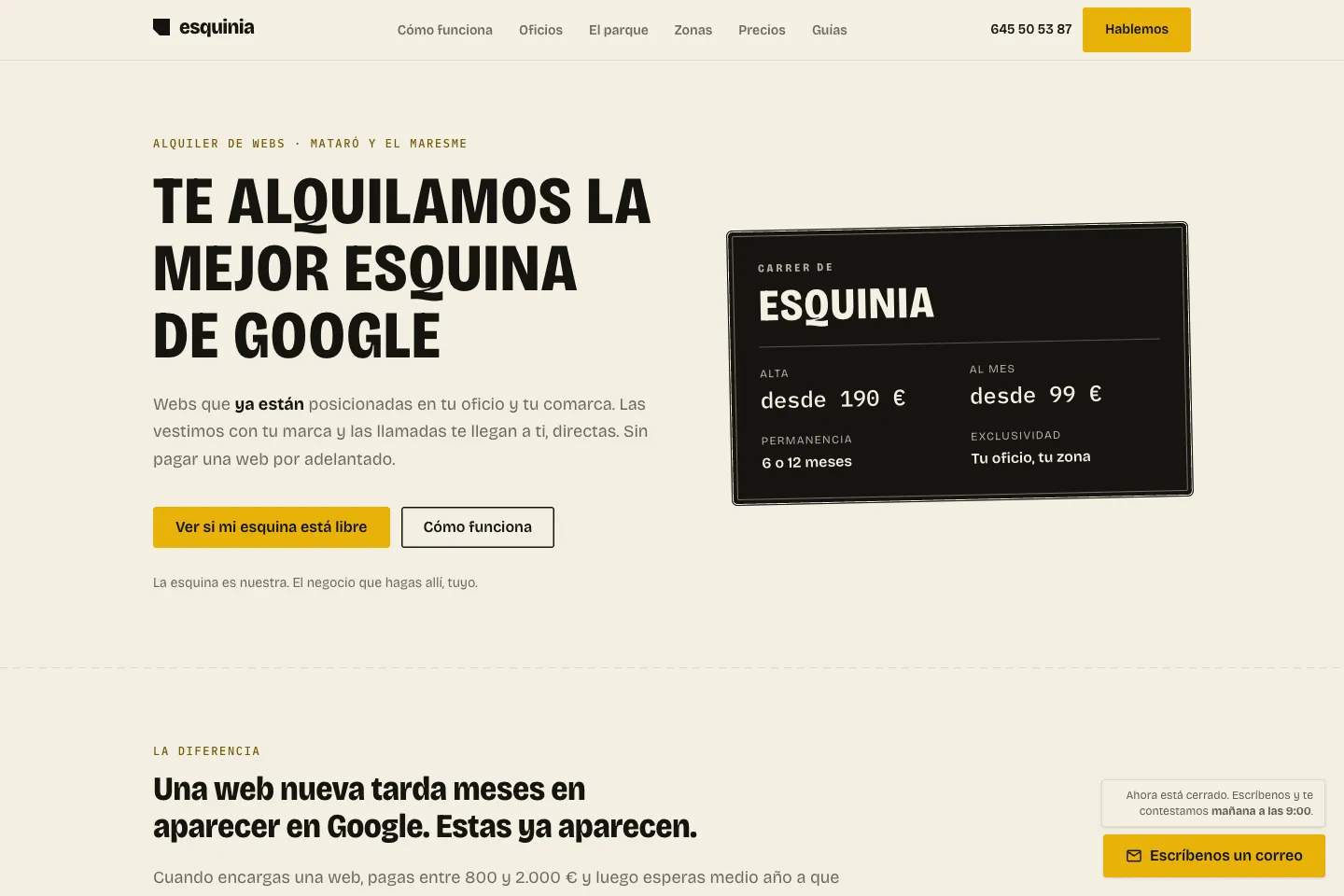Portada de la web de Esquinia, desarrollada por Creaar