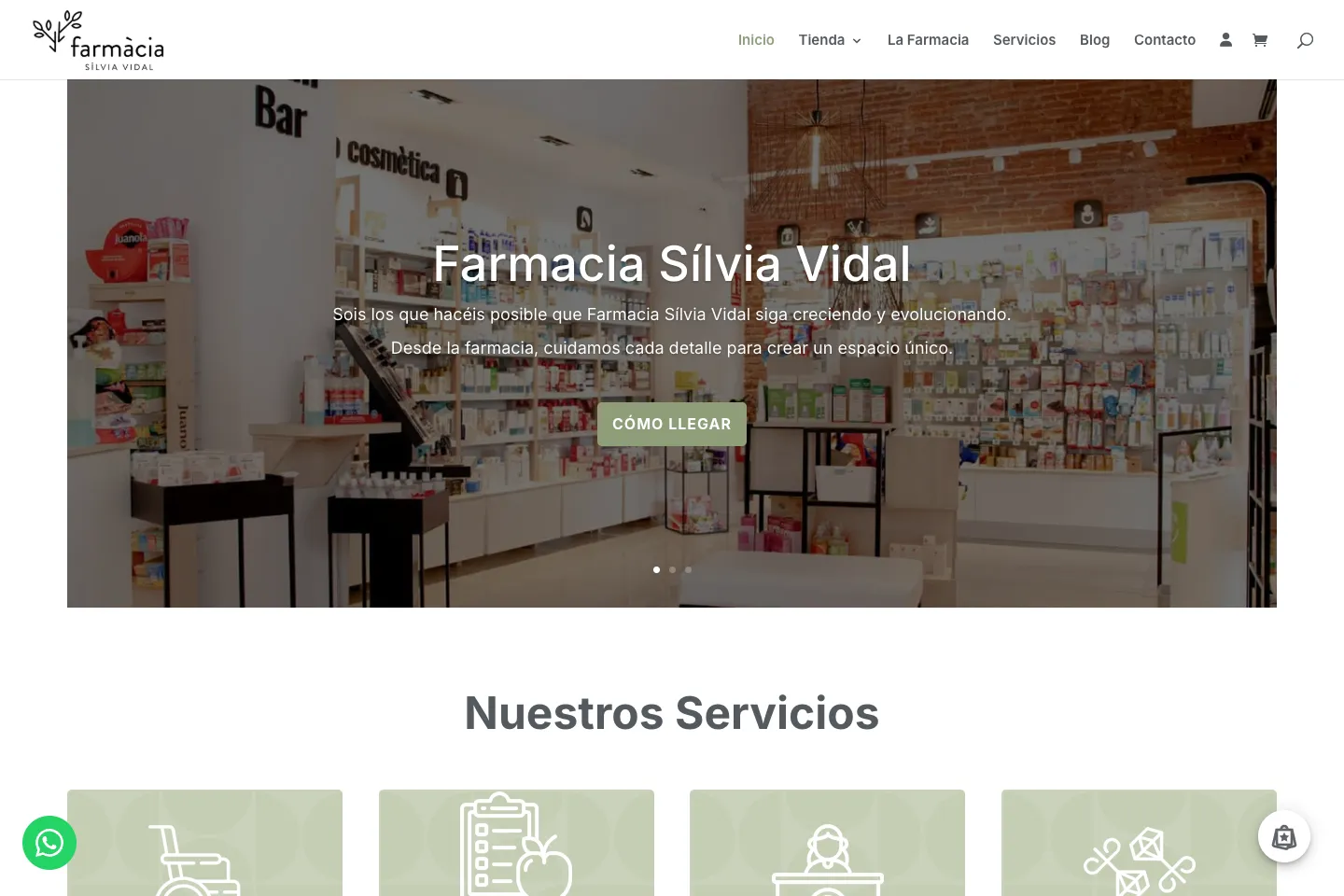 Portada de la web de Farmacia Sílvia Vidal, desarrollada por Creaar