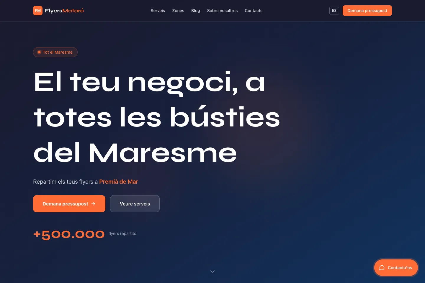 Portada de la web de Flyers Mataró, desarrollada por Creaar