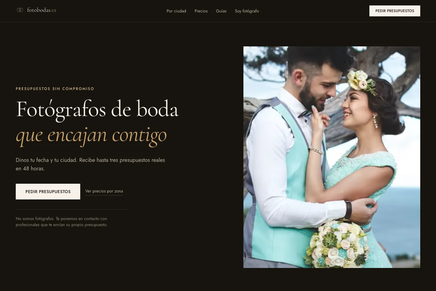 Portada de la web de Fotobodas, desarrollada por Creaar