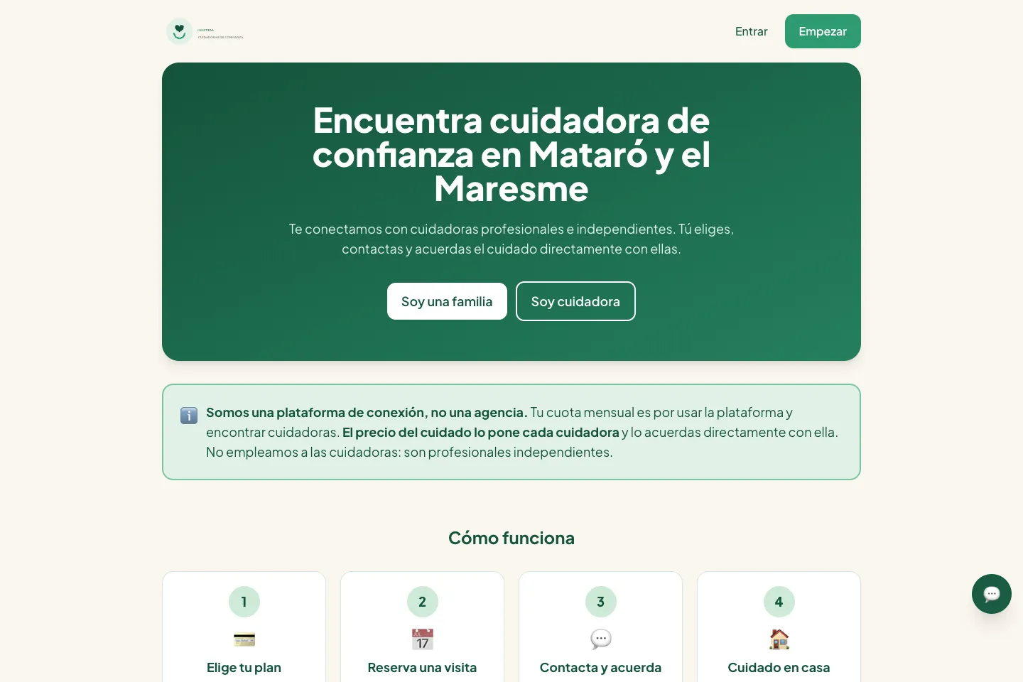 Portada de la web de Gescuida, desarrollada por Creaar