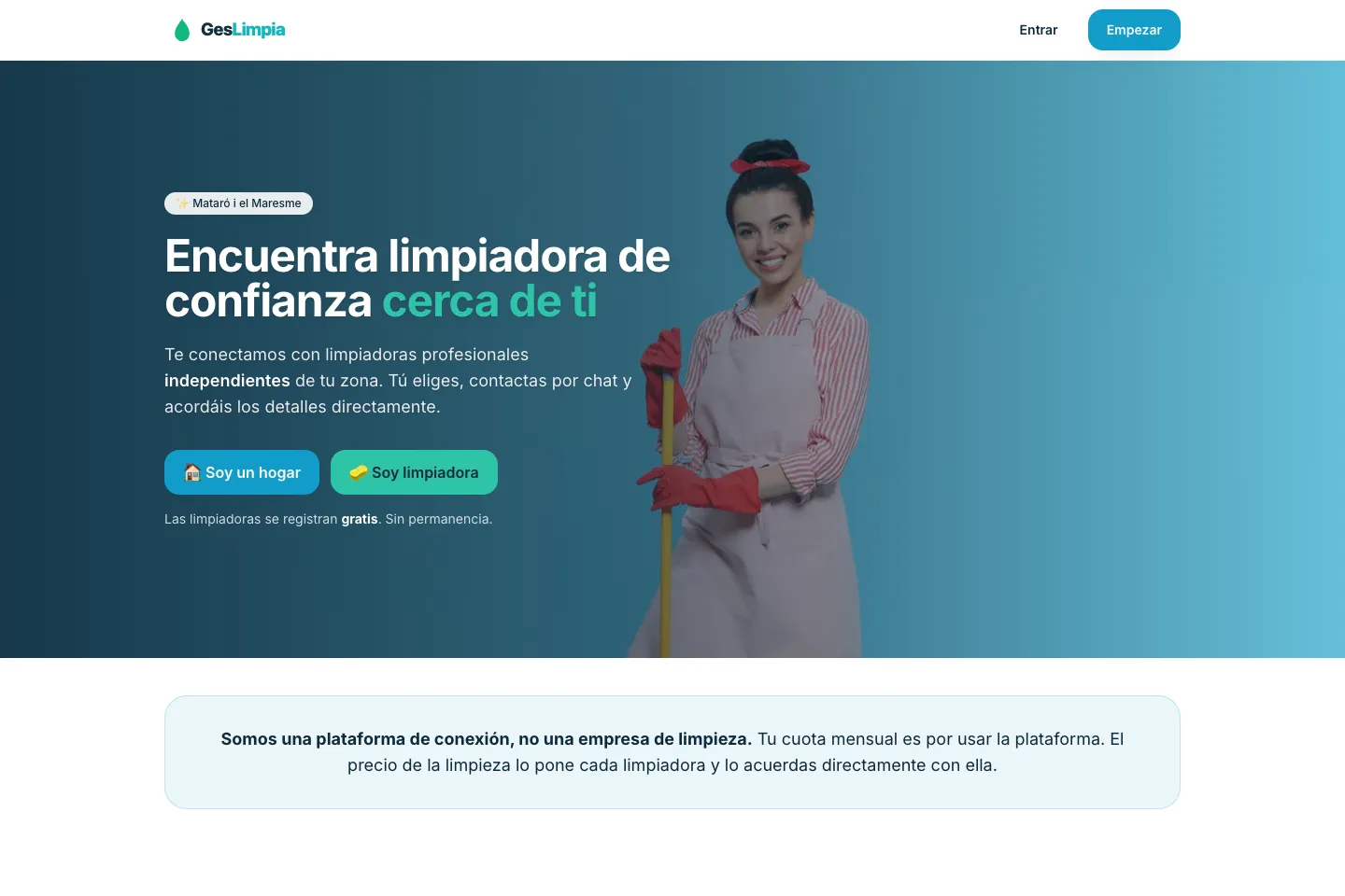 Portada de la web de GesLimpia, desarrollada por Creaar