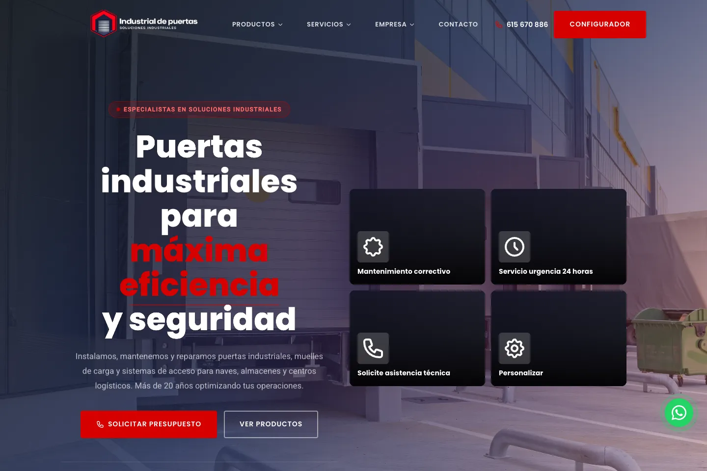 Portada de la web de Industrial de Puertas, desarrollada por Creaar