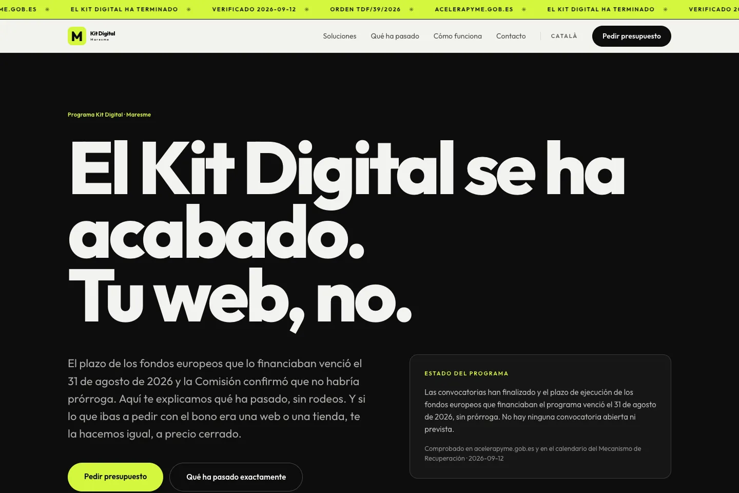 Portada de la web de Kit Digital Maresme, desarrollada por Creaar