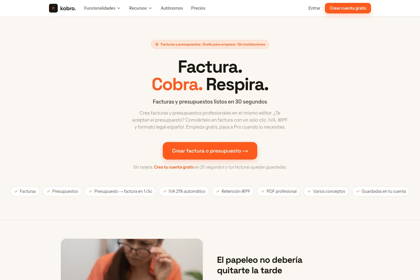 Portada de la web de Kobro, desarrollada por Creaar