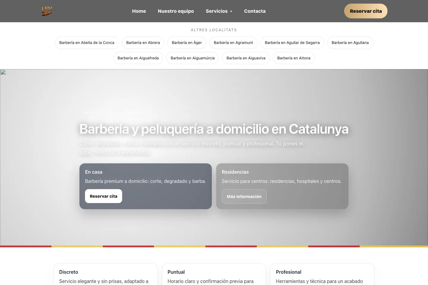 Portada de la web de La Barbería Mataró, desarrollada por Creaar
