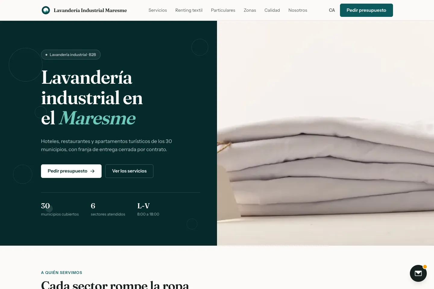 Portada de la web de Lavandería Industrial Maresme, desarrollada por Creaar