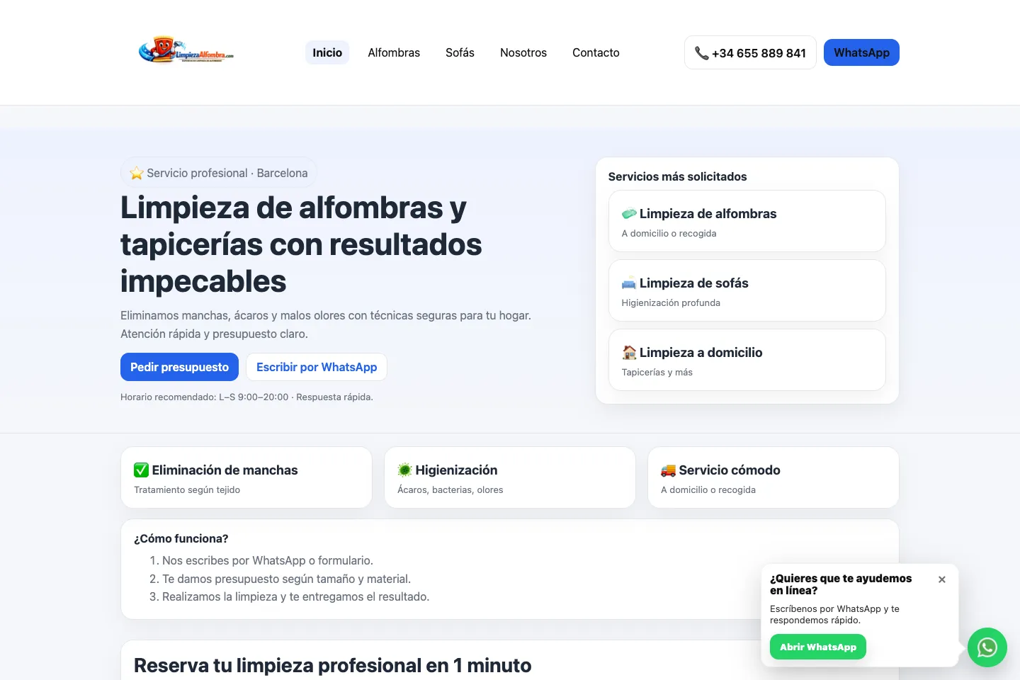 Portada de la web de Limpieza de alfombras, desarrollada por Creaar