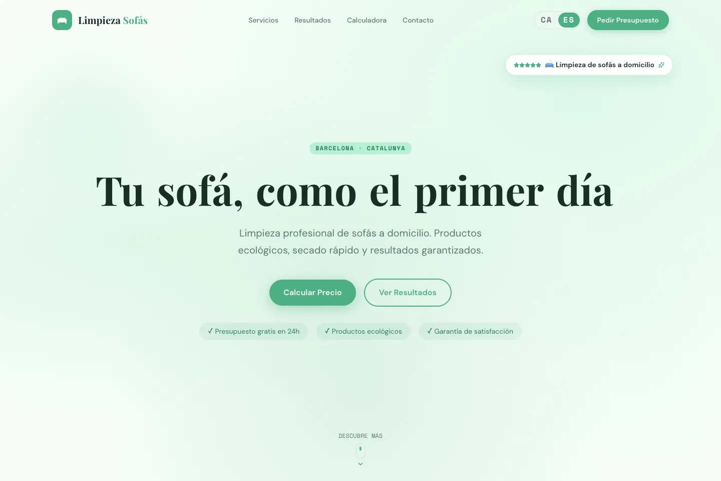 Portada de la web de Limpieza de sofás, desarrollada por Creaar