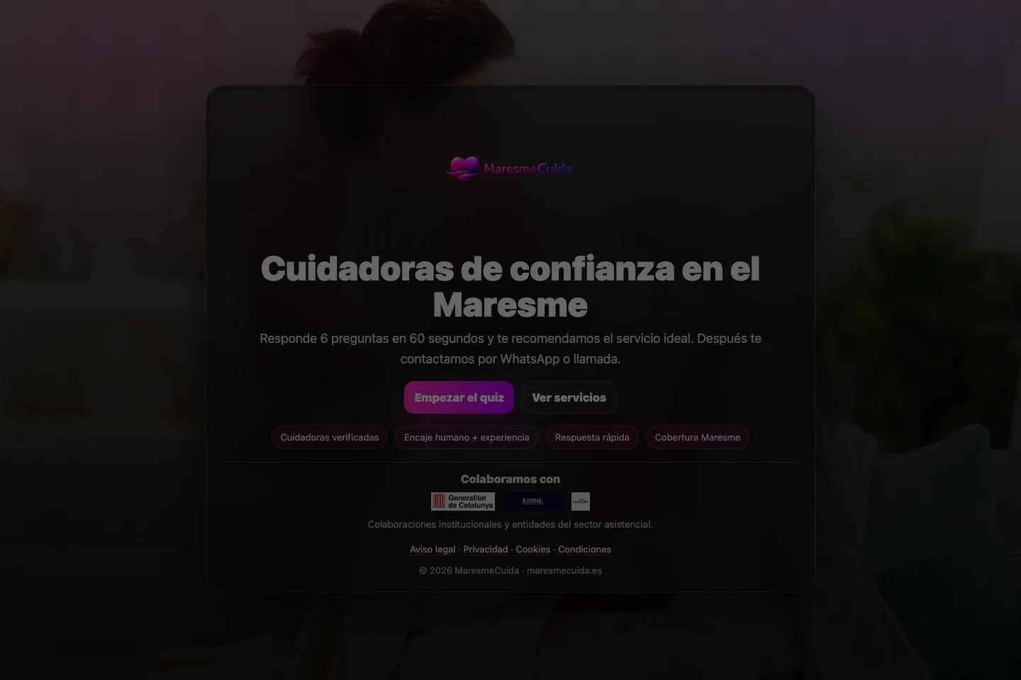 Portada de la web de Maresme Cuida, desarrollada por Creaar