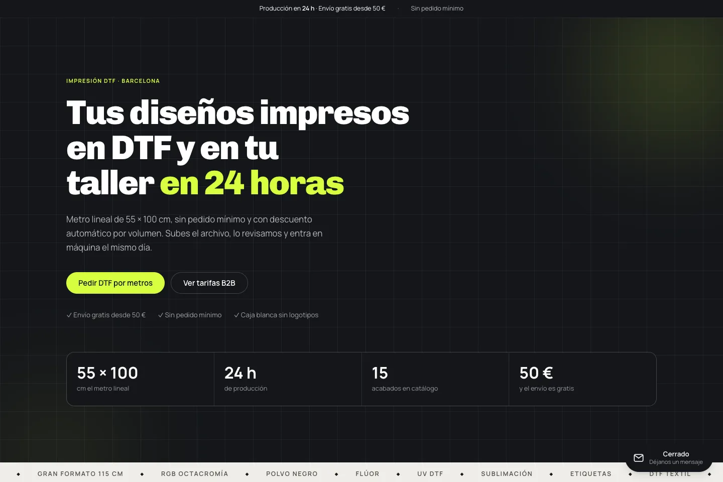 Portada de la web de metraje, desarrollada por Creaar
