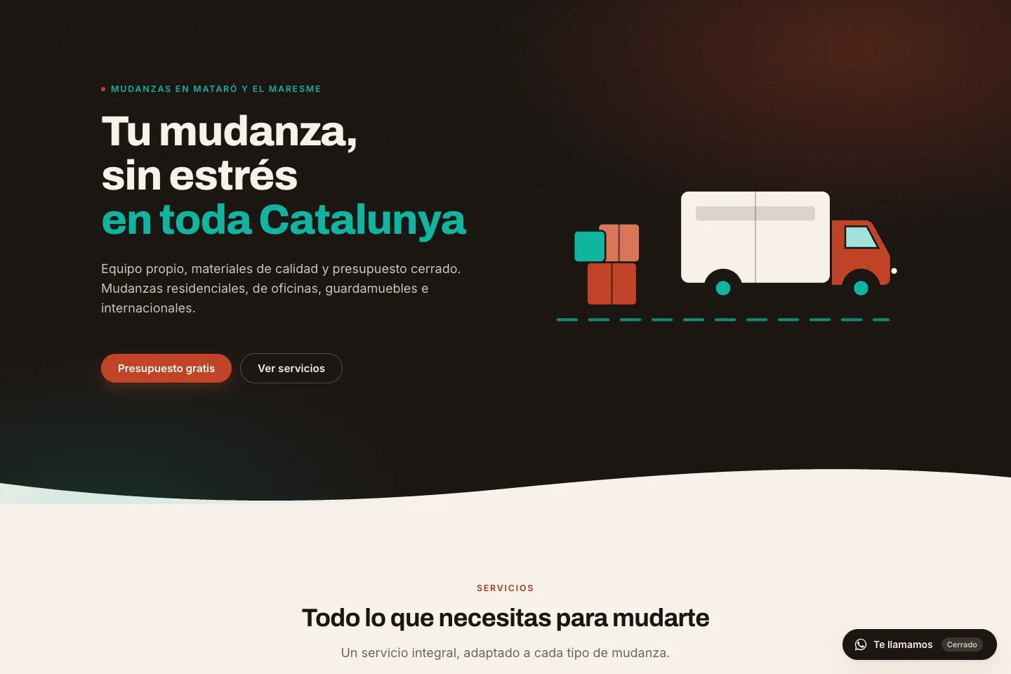 Portada de la web de Mudanzas Maresme, desarrollada por Creaar
