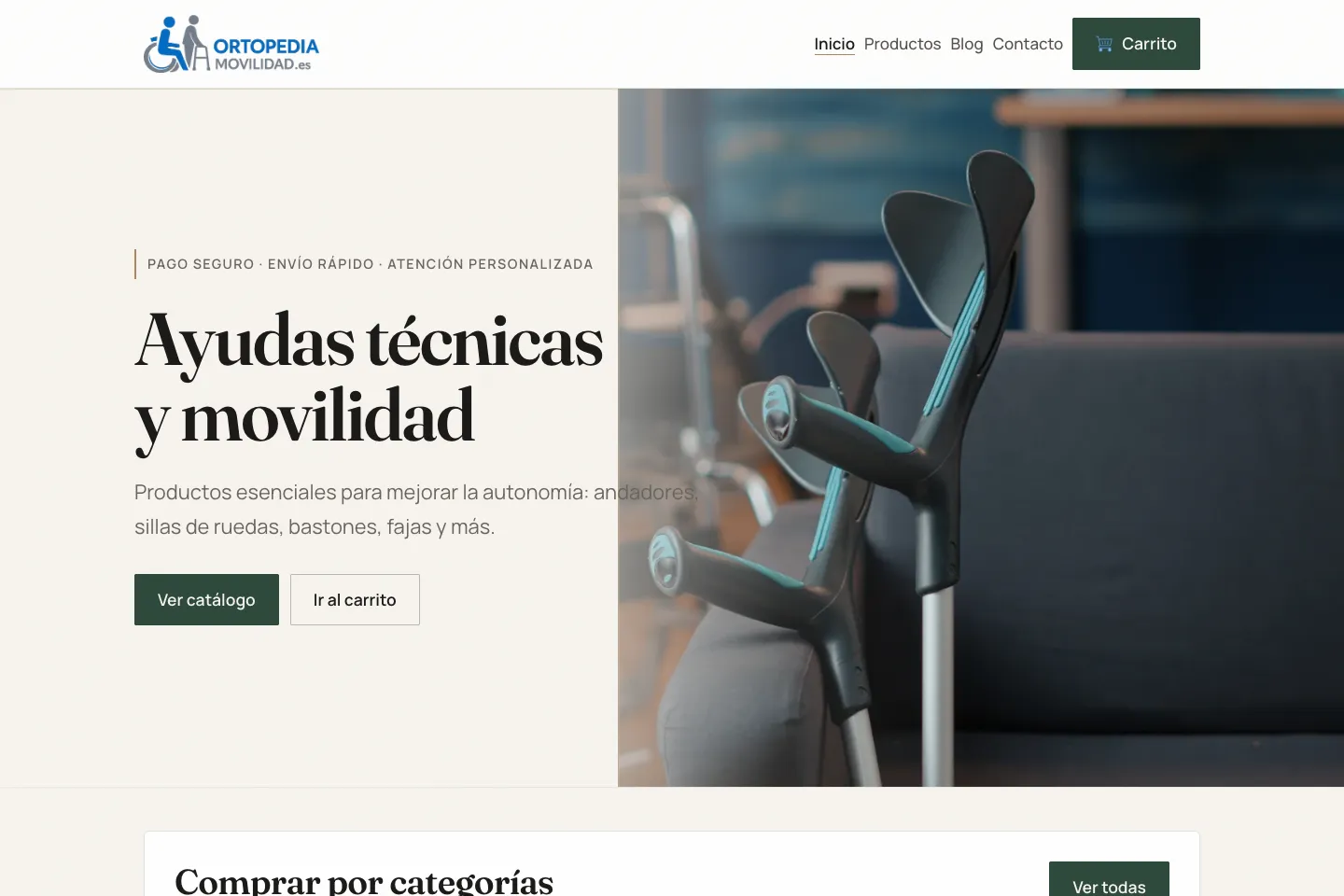 Portada de la web de Ortopedia Movilidad, desarrollada por Creaar