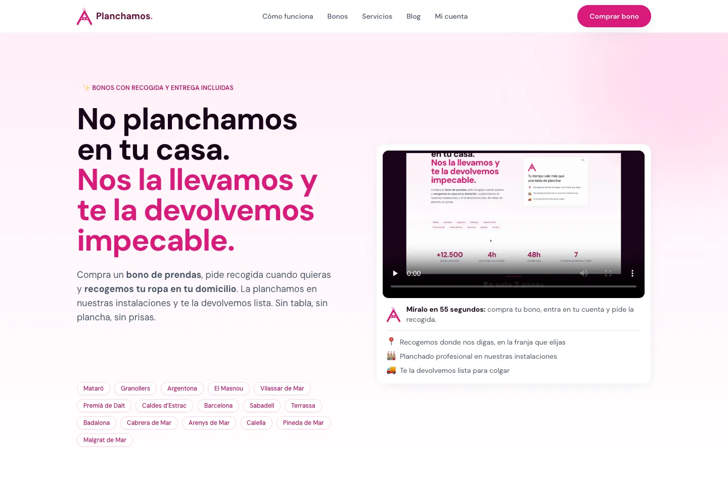 Portada de la web de Planchamos a Domicilio, desarrollada por Creaar