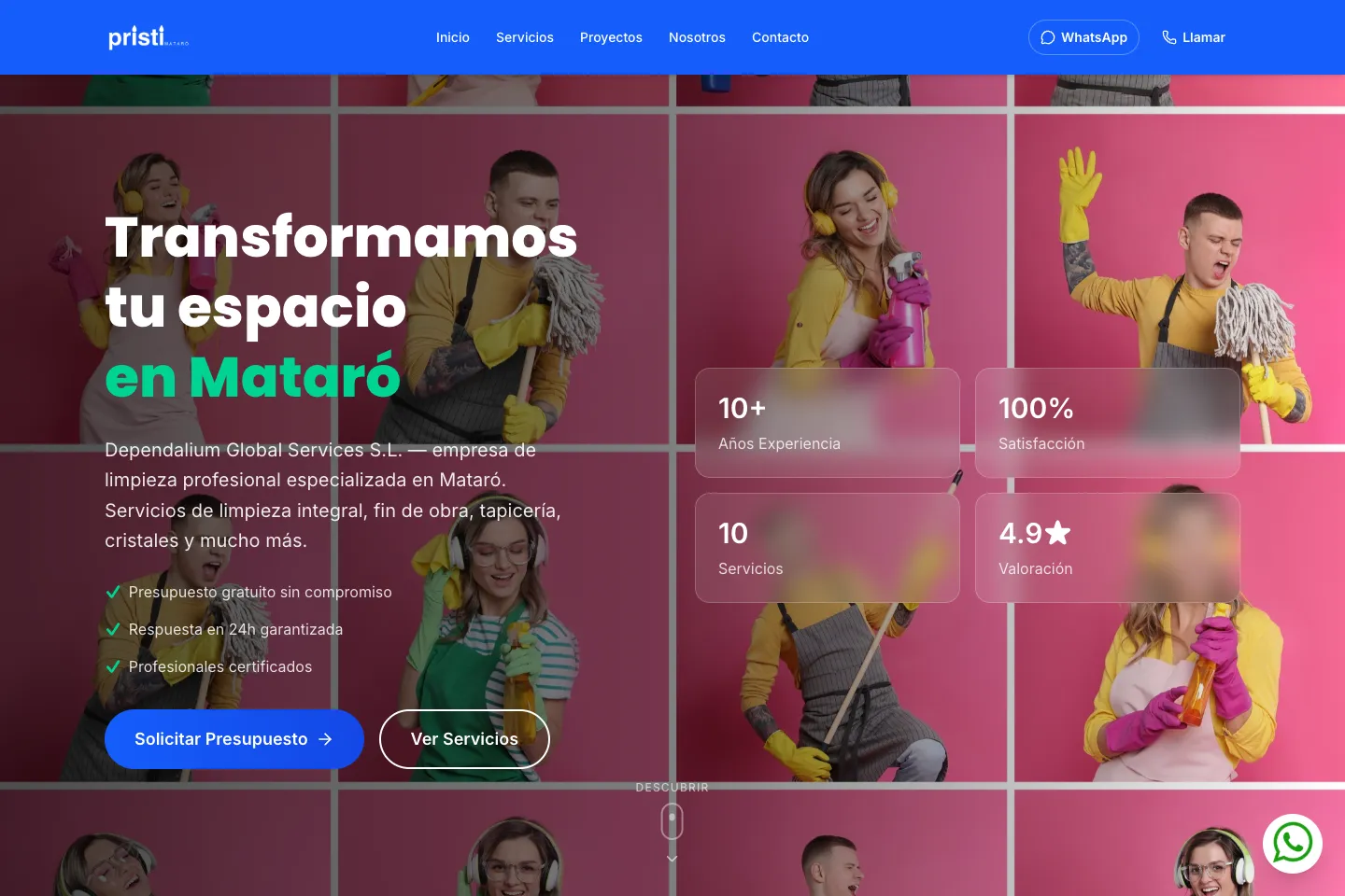 Portada de la web de Pristi Mataró, desarrollada por Creaar