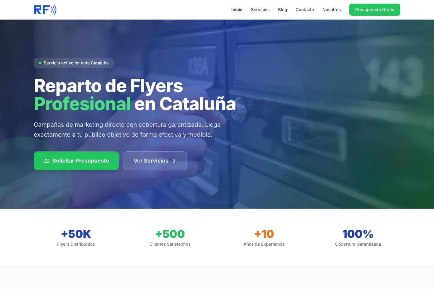 Portada de la web de Reparto Flyers, desarrollada por Creaar