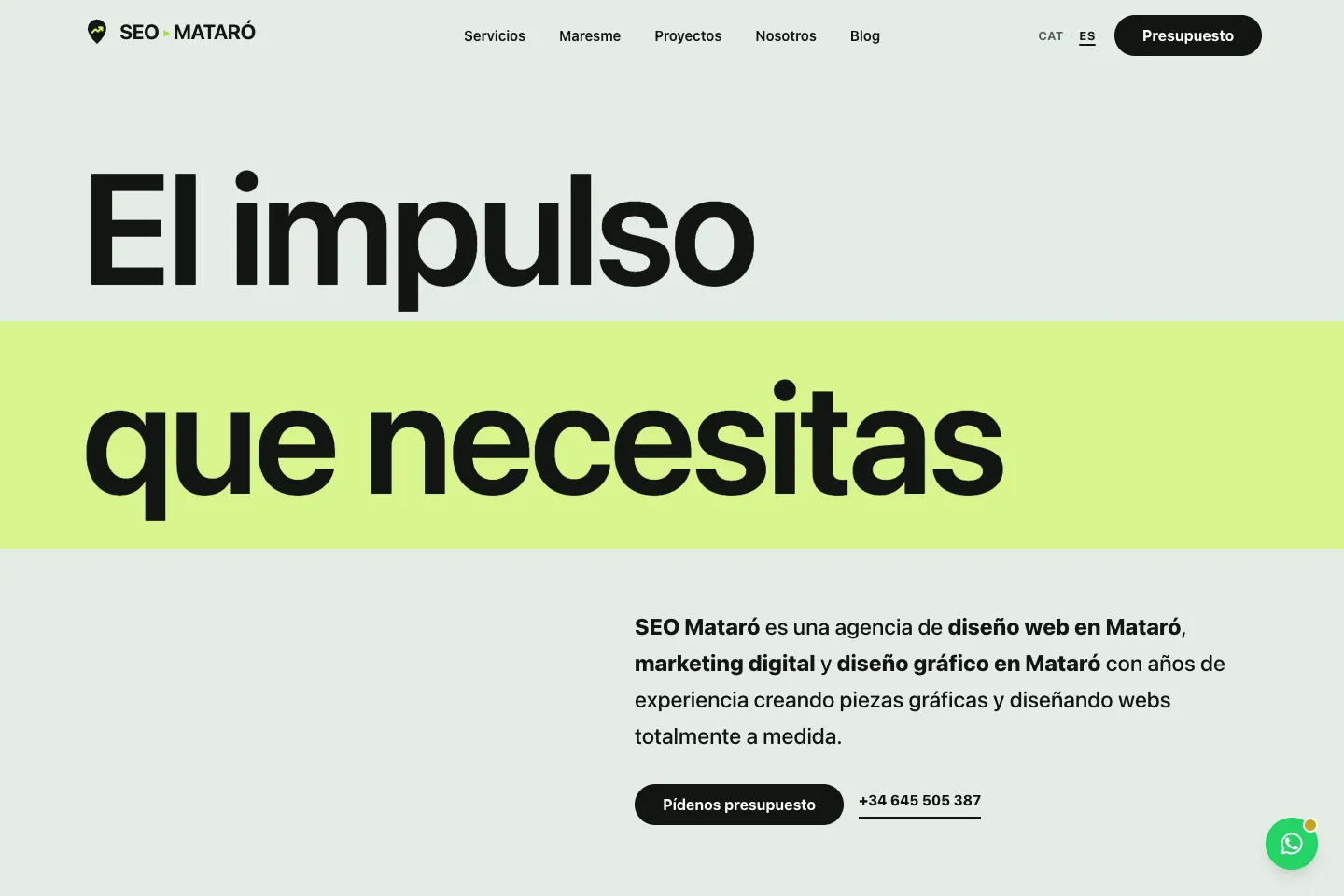 Portada de la web de SEO Mataró, desarrollada por Creaar