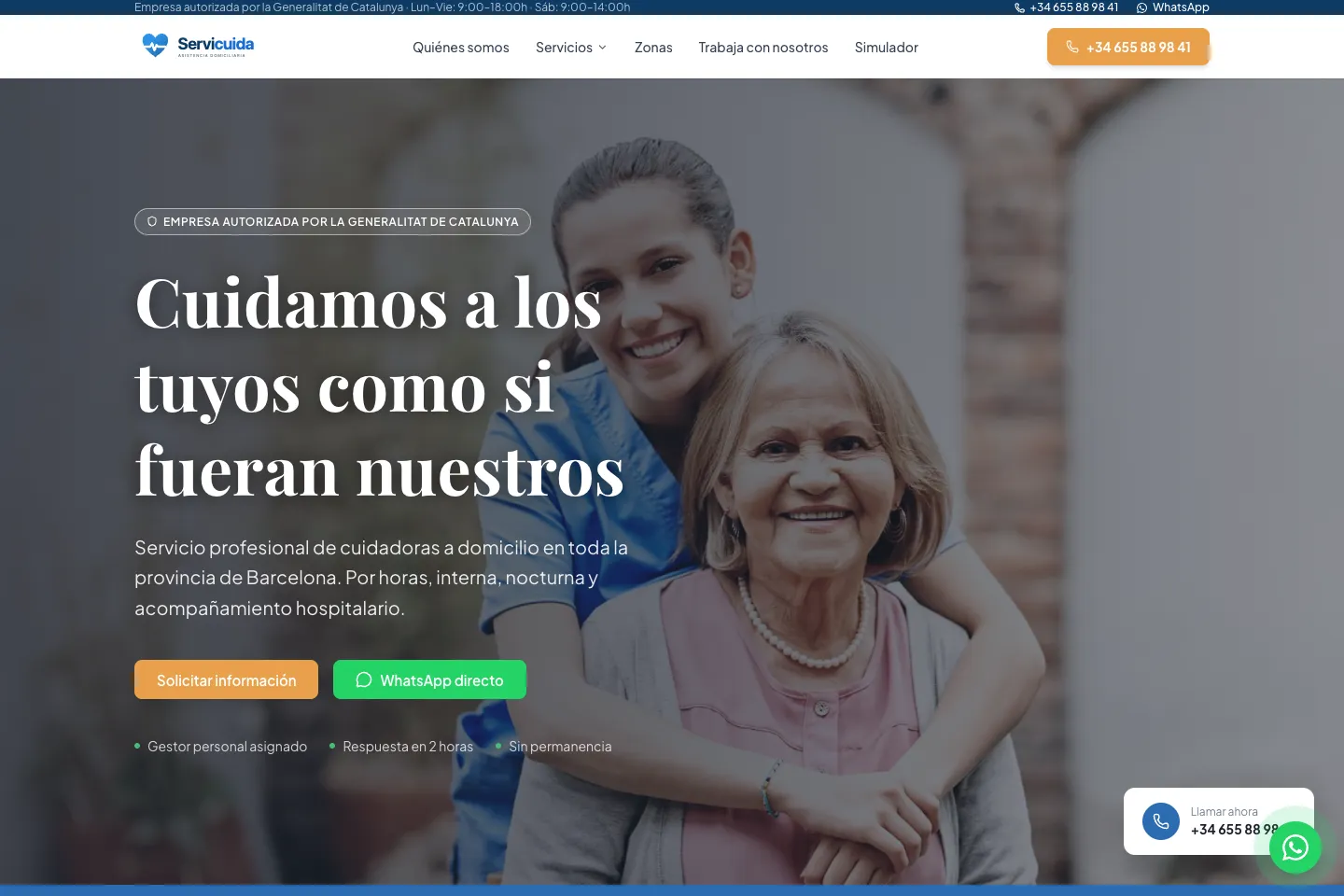 Portada de la web de Servicuida, desarrollada por Creaar