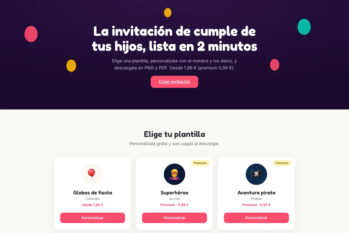 Portada de la web de FiestaYa, desarrollada por Creaar