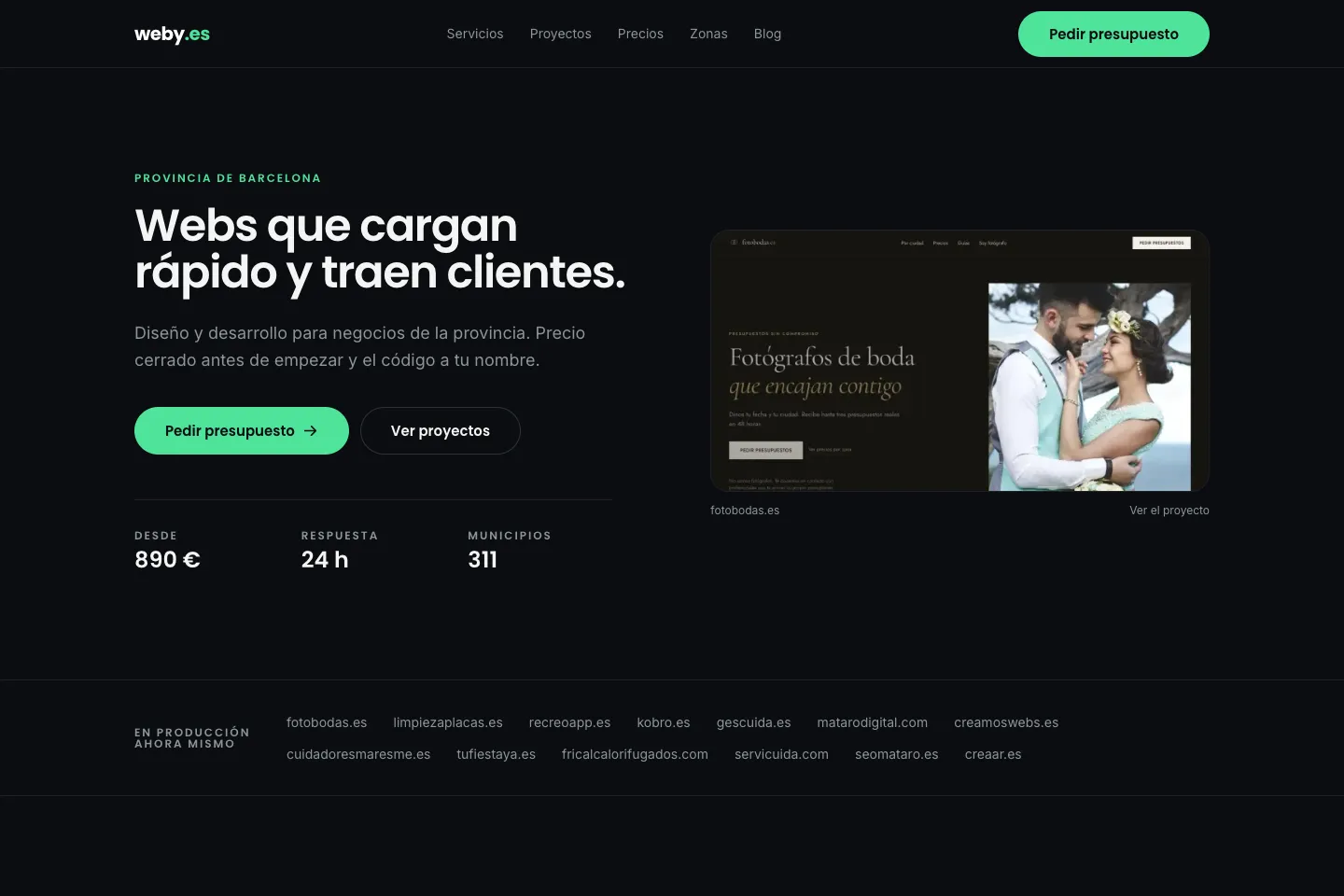 Portada de la web de Weby, desarrollada por Creaar