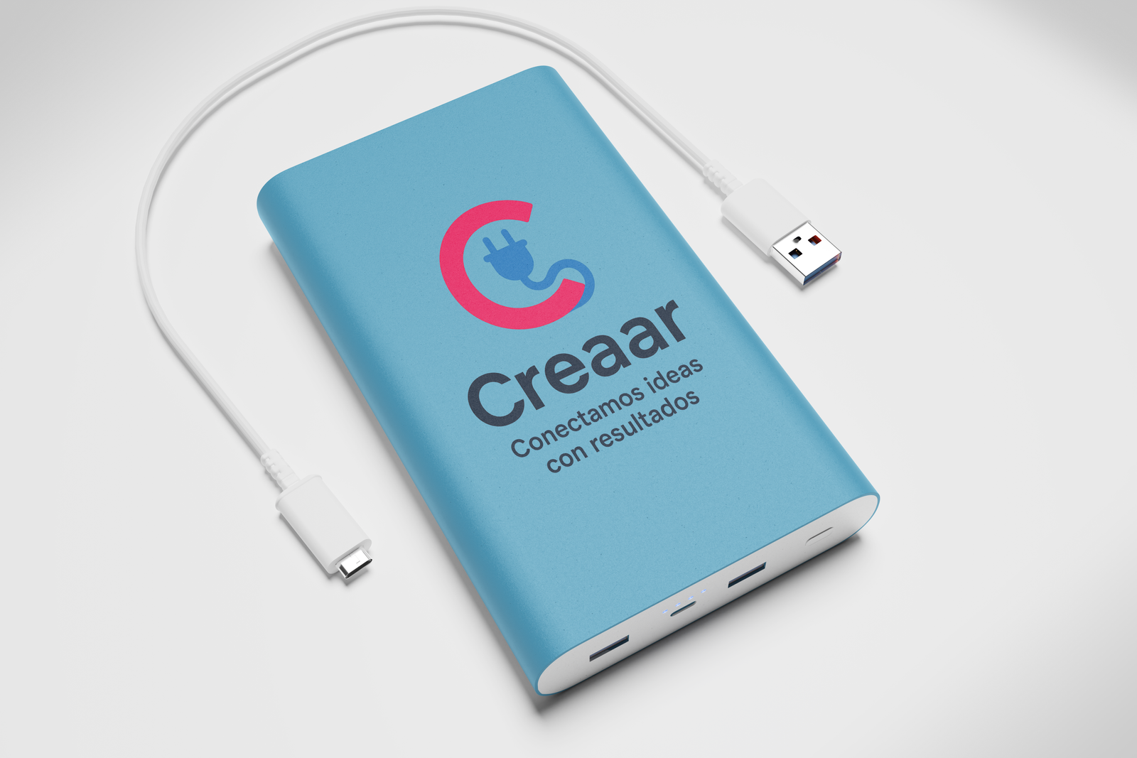 Power banks personalizadas Creaar con logo corporativo y carga USB-C