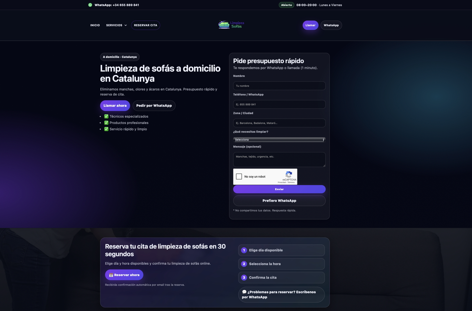 limpiezasofas.com — Web de limpieza de sofás, landings por servicio y SEO local