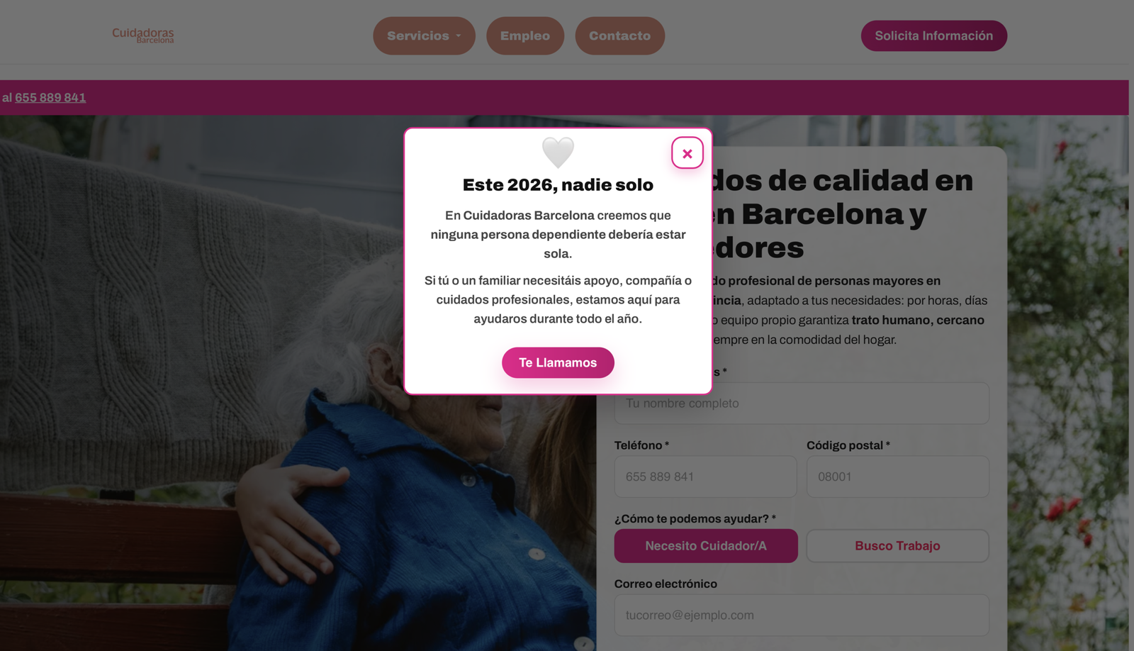cuidadorasbarcelona.com — Web de cuidadoras en Barcelona y Catalunya, estructura y llamadas a la acción