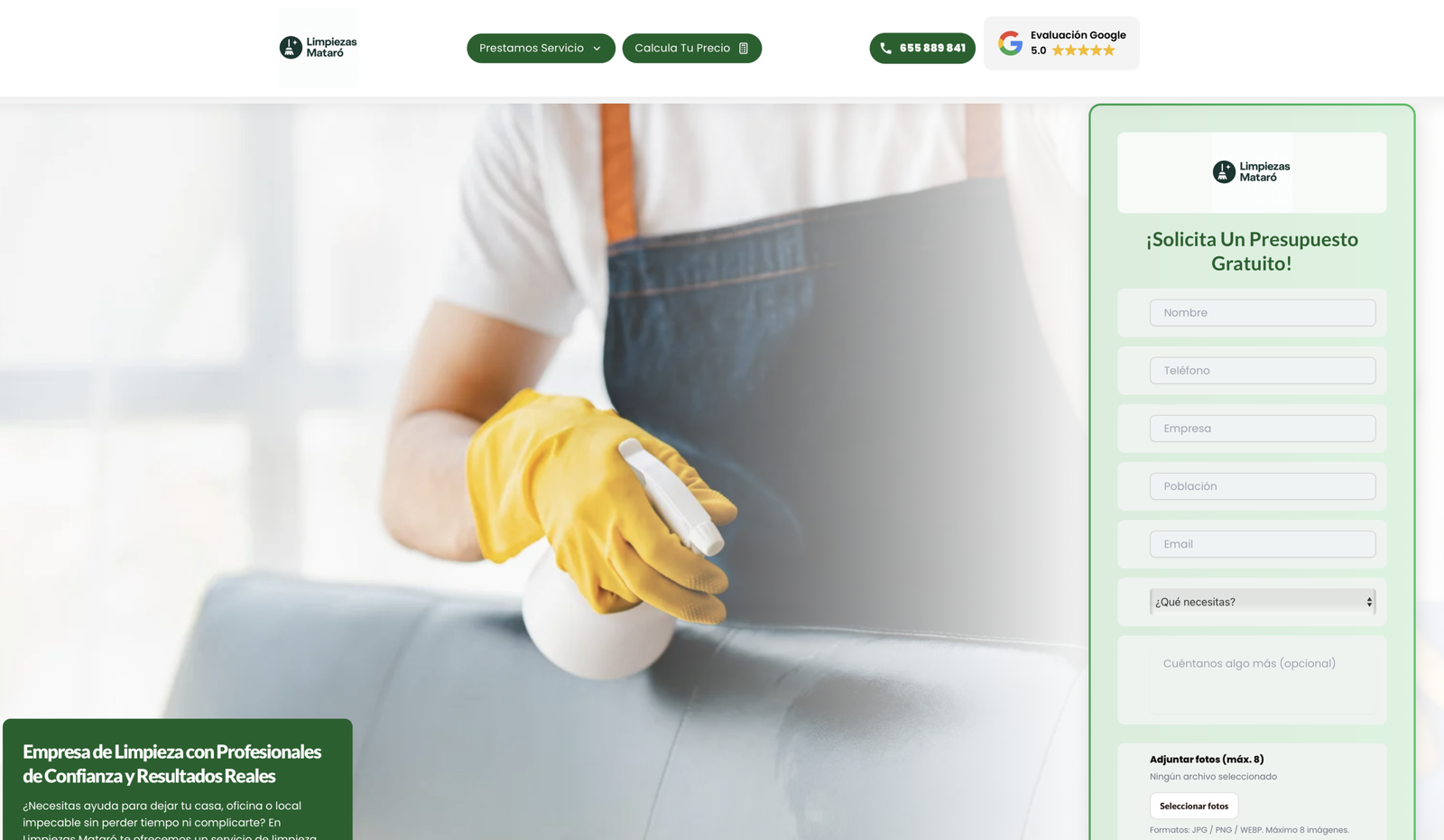 limpiezasmataro.com — Web de empresa de limpieza en Mataró, landings por servicio y SEO local