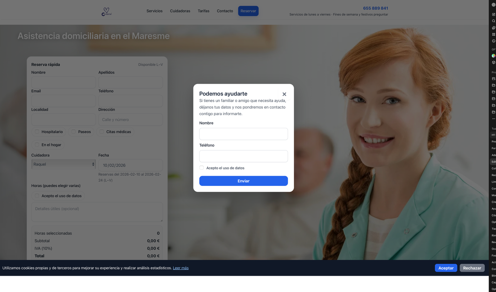 cuidame.es — Plataforma de cuidado a domicilio, diseño orientado a confianza y conversión